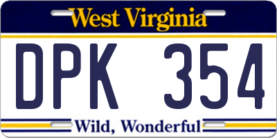 WV license plate DPK354