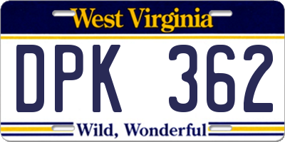 WV license plate DPK362
