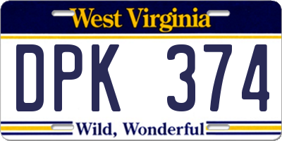 WV license plate DPK374