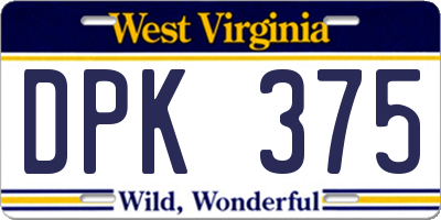WV license plate DPK375