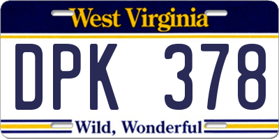 WV license plate DPK378
