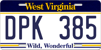 WV license plate DPK385