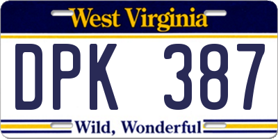 WV license plate DPK387