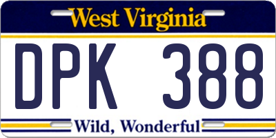 WV license plate DPK388
