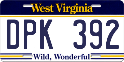 WV license plate DPK392