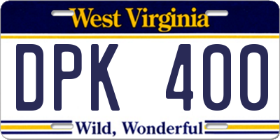 WV license plate DPK400