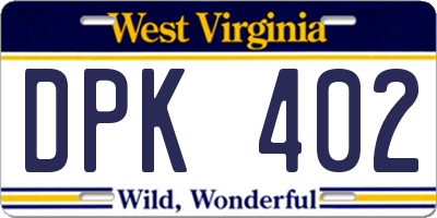 WV license plate DPK402
