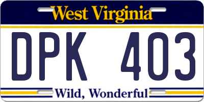 WV license plate DPK403