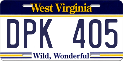 WV license plate DPK405