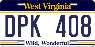 WV license plate DPK408