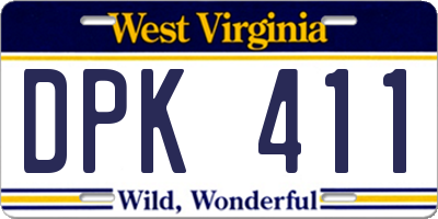 WV license plate DPK411