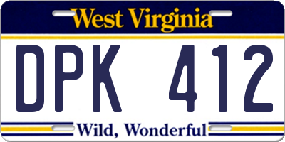WV license plate DPK412