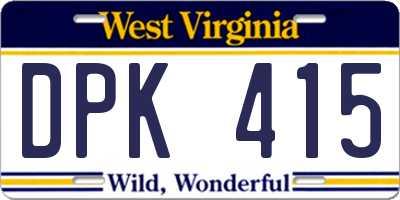 WV license plate DPK415
