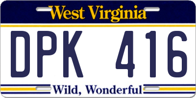 WV license plate DPK416