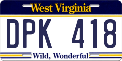 WV license plate DPK418