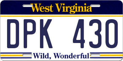 WV license plate DPK430