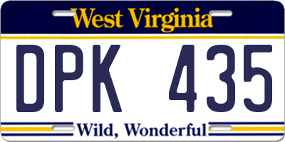 WV license plate DPK435