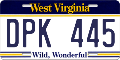 WV license plate DPK445