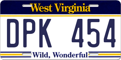 WV license plate DPK454