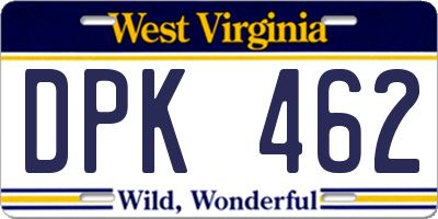 WV license plate DPK462