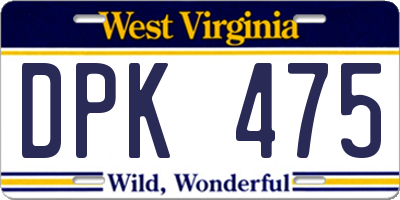 WV license plate DPK475