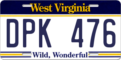 WV license plate DPK476