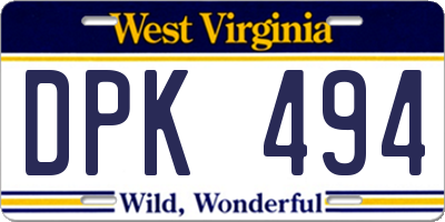 WV license plate DPK494