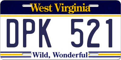 WV license plate DPK521
