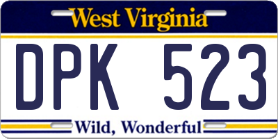 WV license plate DPK523