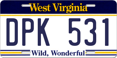 WV license plate DPK531