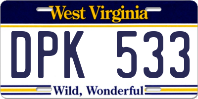 WV license plate DPK533
