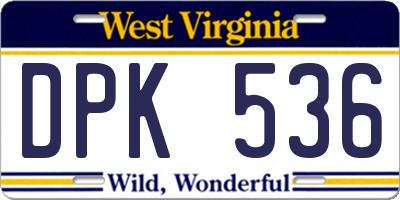 WV license plate DPK536
