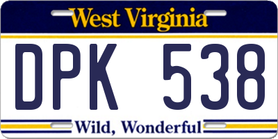 WV license plate DPK538