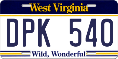 WV license plate DPK540
