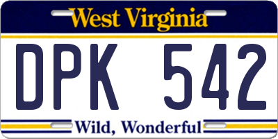 WV license plate DPK542
