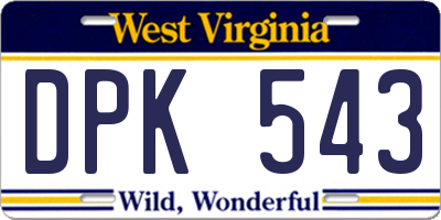 WV license plate DPK543
