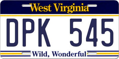 WV license plate DPK545