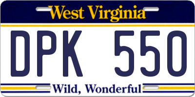 WV license plate DPK550