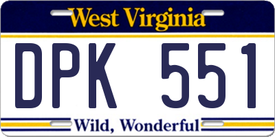 WV license plate DPK551
