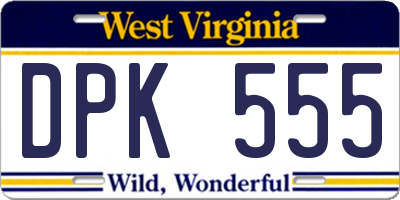 WV license plate DPK555