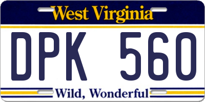 WV license plate DPK560