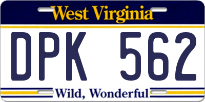 WV license plate DPK562