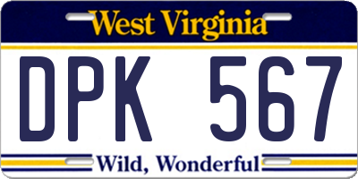 WV license plate DPK567