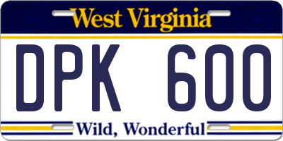 WV license plate DPK600