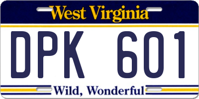 WV license plate DPK601
