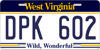 WV license plate DPK602