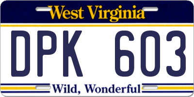 WV license plate DPK603