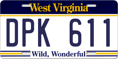 WV license plate DPK611