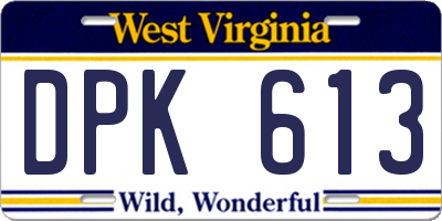 WV license plate DPK613