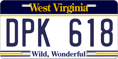 WV license plate DPK618